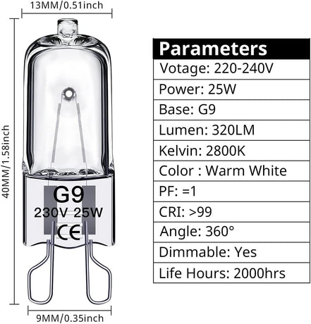 G9 Halogen Bulbs 25W 230V 10-Pack