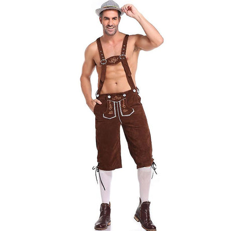 Authentic German Lederhosen for Men, Genuine Leather, Oktoberfest Attire, Brown Color, Size XL, Model XF7