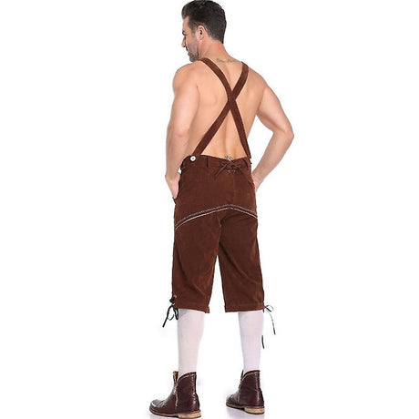 Authentic German Lederhosen for Men, Genuine Leather, Oktoberfest Attire, Brown Color, Size XL, Model XF7