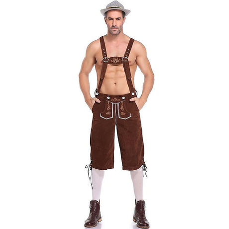 Authentic German Lederhosen for Men, Genuine Leather, Oktoberfest Attire, Brown Color, Size XL, Model XF7