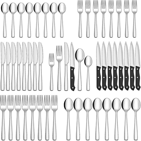 Stainless Steel 48-Piece Cutlery Set for 8 People with Steak Knives for Home Kitchen Restaurant Dining