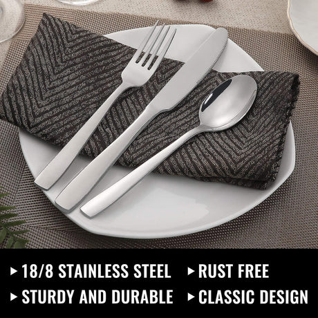Stainless Steel 48-Piece Cutlery Set for 8 People with Steak Knives for Home Kitchen Restaurant Dining