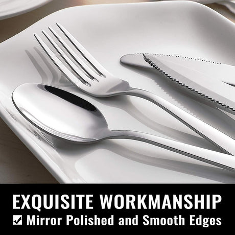 Stainless Steel 48-Piece Cutlery Set for 8 People with Steak Knives for Home Kitchen Restaurant Dining