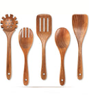 Wooden Kitchen Utensils Set, Teak and Acacia Wood, 5-Piece Heat Resistant Scratch Resistant Cooking Utensils