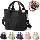 Canvas Handmade Tote Bag with Zipper and Compartments, Black Small Size, Multifunctional Satchel for Women, University, School, Work, and Travel