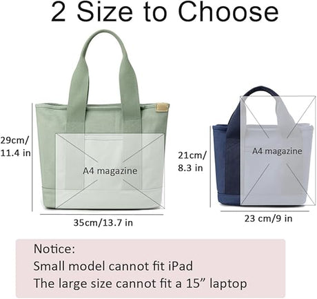 Canvas Handmade Tote Bag with Zipper and Compartments, Black Small Size, Multifunctional Satchel for Women, University, School, Work, and Travel