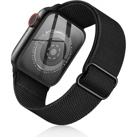 Apple Watch 42/44/45/49 mm Compatible Adjustable Elastic Nylon Strap Black