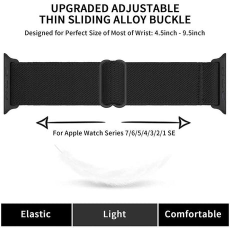 Apple Watch 42/44/45/49 mm Compatible Adjustable Elastic Nylon Strap Black
