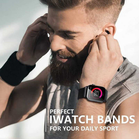 Apple Watch 42/44/45/49 mm Compatible Adjustable Elastic Nylon Strap Black