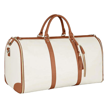 Foldable Travel Garment Bag for Women 2 in 1 Convertible Suitcase White PU Leather