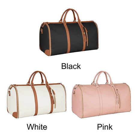 Foldable Travel Garment Bag for Women 2 in 1 Convertible Suitcase White PU Leather