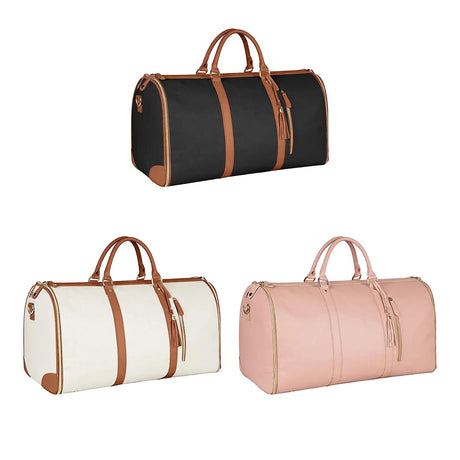 Foldable Travel Garment Bag for Women 2 in 1 Convertible Suitcase White PU Leather