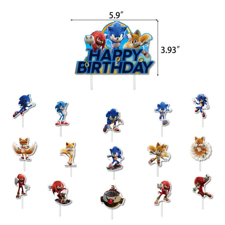 Sonic Birthday Party Decorations Set Cartoon Accordion Flag Insert Balloons Theme Decor with Balloons