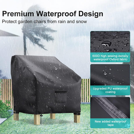 Waterproof Garden Furniture Covers 2-Pack, Large 600D Heavy Duty Oxford Fabric Chair Covers for Lounge Chairs with Deep Seat