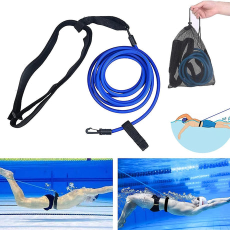 Swimming Resistance Belt Adjustable for Pool Training with Bungee