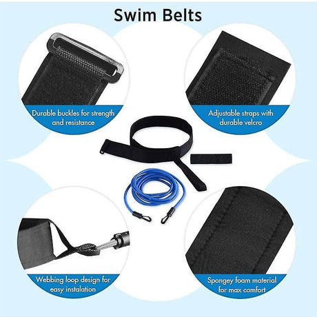 Swimming Resistance Belt Adjustable for Pool Training with Bungee