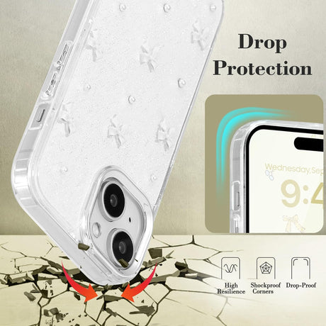 iPhone 15 Case Compatible with iPhone 15, Shiny 3D Bowknot, Cute Transparent White Phone Cover