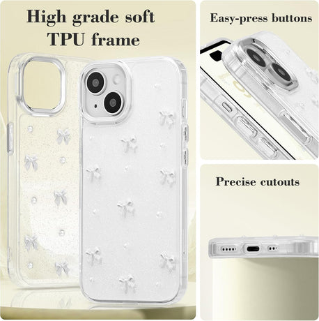 iPhone 15 Case Compatible with iPhone 15, Shiny 3D Bowknot, Cute Transparent White Phone Cover