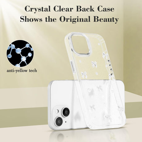 iPhone 15 Case Compatible with iPhone 15, Shiny 3D Bowknot, Cute Transparent White Phone Cover