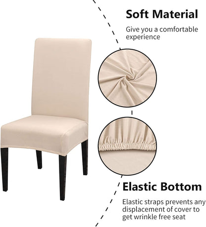 Stretch Washable Chair Covers Set of 4, Removable Slipcovers for Hotel, Beige