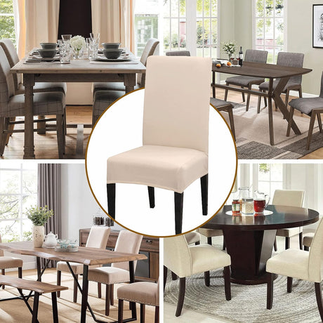 Stretch Washable Chair Covers Set of 4, Removable Slipcovers for Hotel, Beige