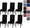 Dining Room Chair Covers Stretchy Washable Set of 6 Black Seat Covers for Hotels Removable Decorative Covers