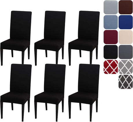 Dining Room Chair Covers Stretchy Washable Set of 6 Black Seat Covers for Hotels Removable Decorative Covers