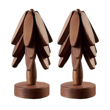 Tree Shape Wooden Coasters Set of 2, Wooden Insulation Mat