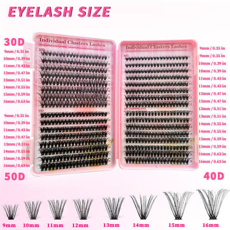 Eyelash Extension Kit with D-Curl for Beginners, Individual False Eyelashes, Pre-made Cluster Lashes, 30+40+50D