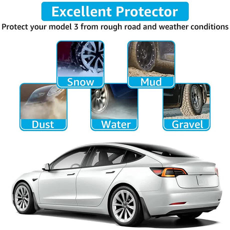 Tesla Model 3 Mud Guards Set of 4 Front and Rear Fenders White Compatible with Tesla