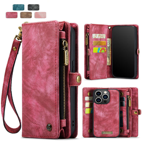 iPhone 16 Plus Leather Wallet Case with Magnetic Zipper Pocket Card Holder Compatible with Samsung Dark Pink
