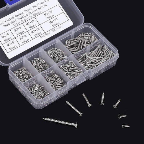 M2 Self Tapping Screws Assortment 800pcs, Phillips Flat Head Countersunk Wood Screws for DIY Projects, M2 4mm 5mm 6mm 8mm 10mm 12mm 16mm 20mm