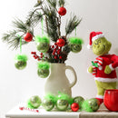Grinch Christmas Baubles 12 Pcs Fluffy Green Hair Glitter Tree Ornaments Indoor Decor