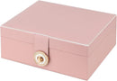 Pink Jewelry Organizer Large 3-Layer Stackable PU Leather Box for Necklaces Earrings Bracelets Rings Pink