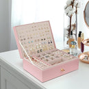 Pink Jewelry Organizer Large 3-Layer Stackable PU Leather Box for Necklaces Earrings Bracelets Rings Pink