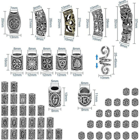 Kryc 80 Rune Beads Set with 300 Rubber Bands for DIY Viking Beard and Hair Beads Antique Nordic Jewelry Braided Bracelet Pendant