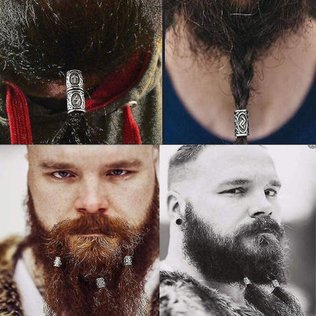 Kryc 80 Rune Beads Set with 300 Rubber Bands for DIY Viking Beard and Hair Beads Antique Nordic Jewelry Braided Bracelet Pendant
