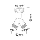 Y-connector for washing machine 3/4 splitter 2-way hose connection Brass FMY