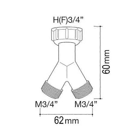 Y-connector for washing machine 3/4 splitter 2-way hose connection Brass FMY