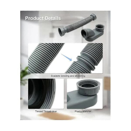 Gray Low Profile 1 1/2 Inch P-Trap Flexible Bathtub Shower Drain Pipe Freestanding Bathtub Drain
