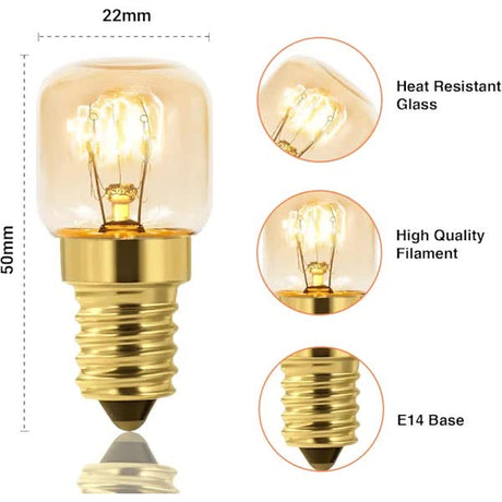 Dimmable E14 Oven Light Bulb Edison E14 T22 2700K Warm White 10-Pack for 220V Ovens 300°C Resistant 160LM