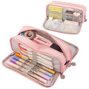 Pencil Case Large Capacity 3 Compartments School Bag Pink