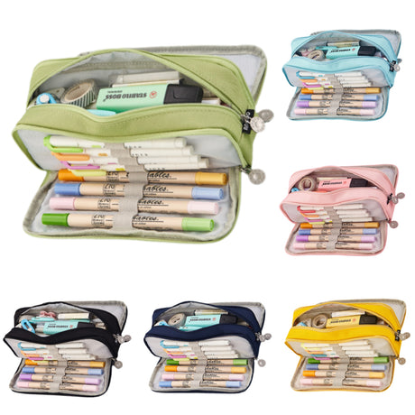 Pencil Case Large Capacity 3 Compartments School Bag Pink