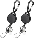 2 Pack Retractable Keychain Heavy Duty Retractable Badge Reel Carabiner with 30” Retractable Cord, Black