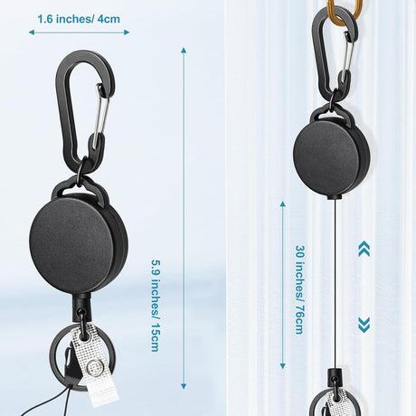 2 Pack Retractable Keychain Heavy Duty Retractable Badge Reel Carabiner with 30” Retractable Cord, Black