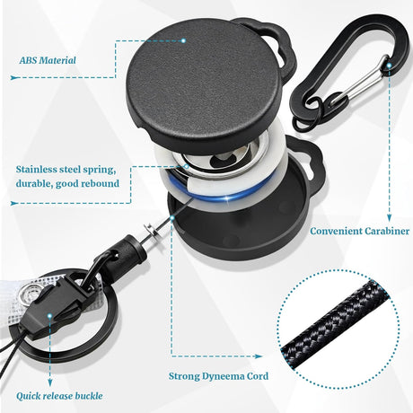 2 Pack Retractable Keychain Heavy Duty Retractable Badge Reel Carabiner with 30” Retractable Cord, Black