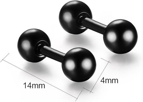 Titanium Steel Ball Stud Earrings Barbell Cartilage Tragus Helix Ear Piercing For Men Women, Black