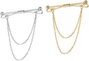 2pcs Men Gold Silver Collar Pin Bar Shirt Tie Stick Pin Brooch with Chain