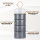4PCS Protein Powder Container with Funnels Stand, 4 Stackable Non-Spill Protein Powder Dispenser On the Go Portable Leakproof Snack Storage Container for Travel Workout Fitness (Gray + White)