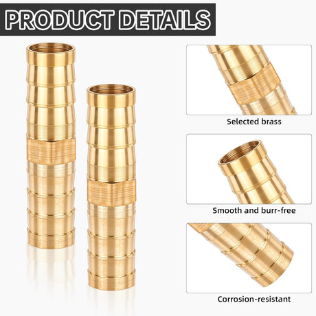 10Pcs Brass Hose Barb Fitting, 3/8
